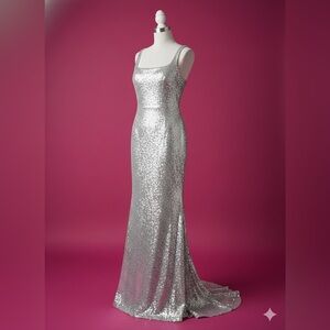 Elegant Silver Sequin Evening Gown